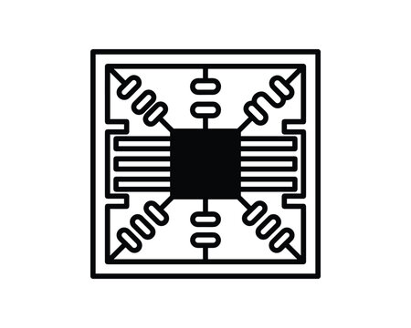 Black outline vector drawing of a Micro-Electro-Mechanical System accelerometer structure.