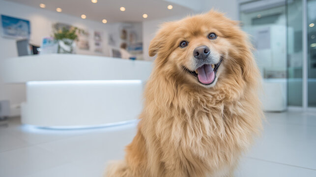 A happy dog participates in Chip Your Pet Month at a clinic.