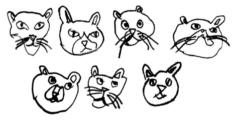 Fototapeta premium Set of funny hand drawn cat faces