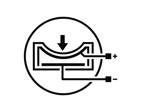 Capacitive pressure sensor diagram with electrical connections and applied force indicator