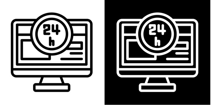 24-Hour Service Monitor Icon Set White Style Collection