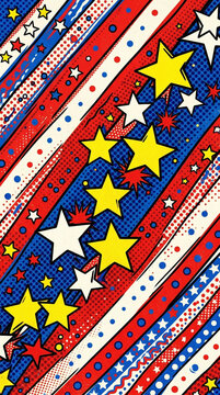 Modern Pop Art Pattern of Patriotic Stars and Stripes