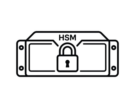 Cryptographic Hardware Security Module icon. Outline symbol of secure data protection device.
