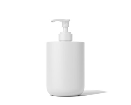 Blank White plastic cosmetic shampoo bottle, lotion pump bottle Packaging Isolated On Transparent Background, Prepared For Mockup, 3D Render.