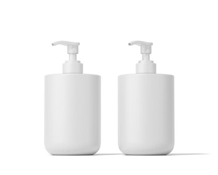 Blank White plastic cosmetic shampoo bottle, lotion pump bottle Packaging Isolated On Transparent Background, Prepared For Mockup, 3D Render.