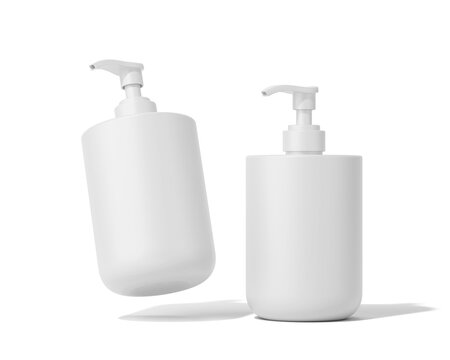 Blank White plastic cosmetic shampoo bottle, lotion pump bottle Packaging Isolated On Transparent Background, Prepared For Mockup, 3D Render.