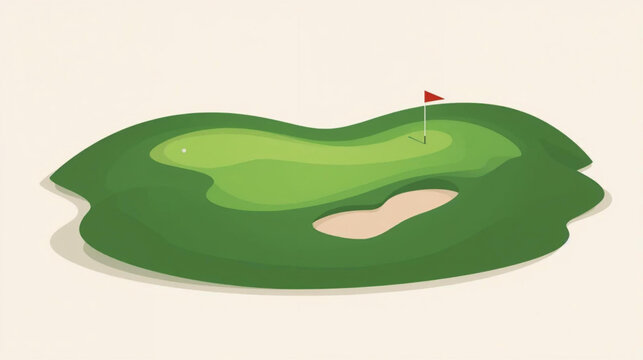 Flat vector graphic of a golf course with rolling green fairways