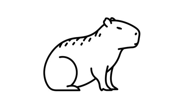 Minimalist black line drawing of a capybara standing calmly on a white background for educational or artistic use.
