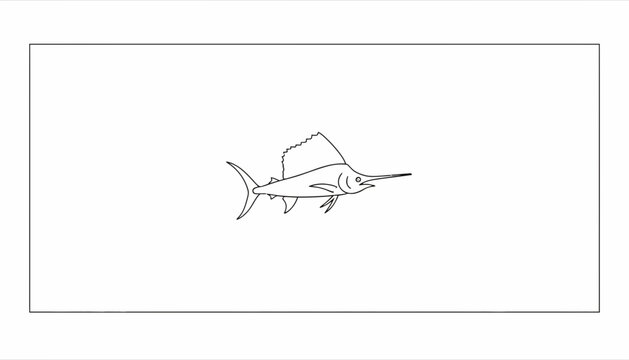 Minimalist Line Art Sailfish Illustration on White Background