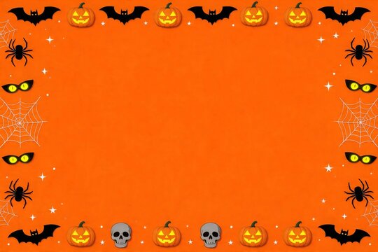 Orange background framed with Halloween symbols.