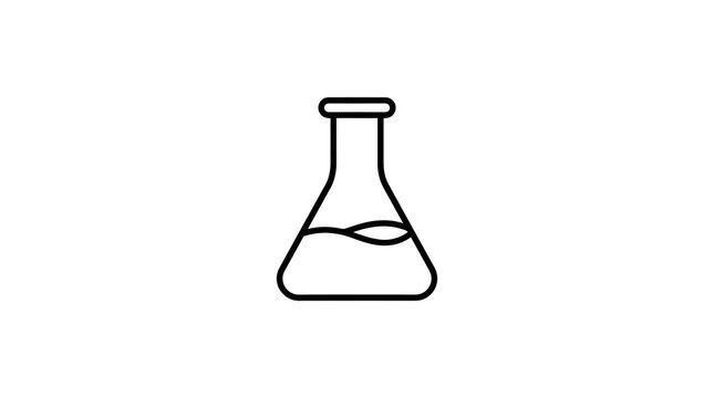 A blue line drawing of a beaker with molecular structures on a white background, representing a lab logo concept