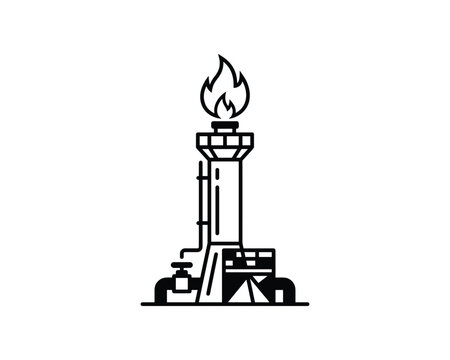 Industrial gas flare stack with a burning flame. A black and white outline icon.