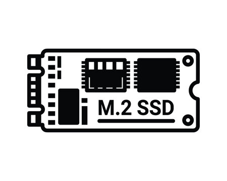 M.2 SSD solid state drive black outline icon representing computer hardware components.