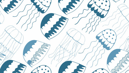 Blue jellyfish pattern on a white background simple illustration style © Raju
