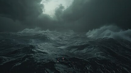 Fototapeta premium Turbulent Ocean Waves Under Dramatic Storm Clouds Creating a Breathtaking Gloomy Seascape