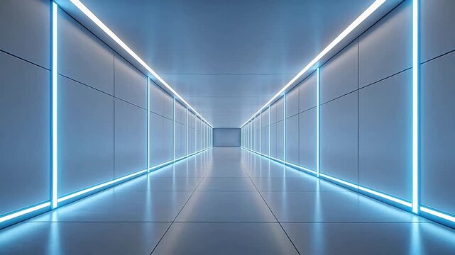 Long corridor with blue neon lights