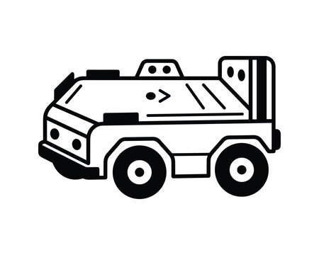 Monochrome vector illustration of an autonomous guided vehicle for industrial automation and logistics.