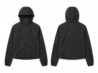 Black Hooded Windbreaker Jacket Mockup, Front and Back View Isolated on White Background © holycityprinting