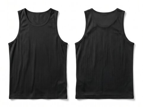Black Mesh Tank Top Mockup, Front and Back View Basketball Jersey Template for Sports and Fitness Apparel Design