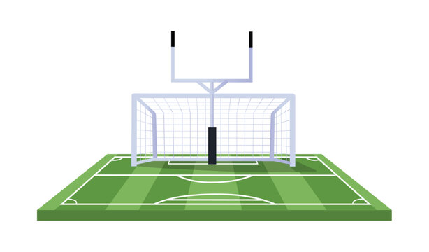 Football Goal Post on Green Grass Field Pitch, Soccer Stadium with Rugby H-Frame, Vector Cartoon Illustration Isolated on White Background
