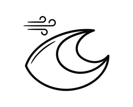 Vector outline illustration of a barchan desert dune showing wind blowing across its crest.