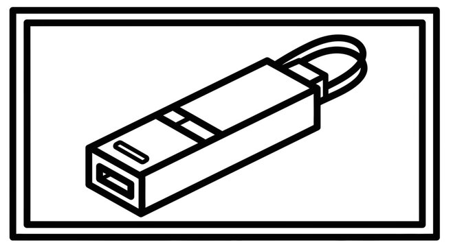 USB Flash Drive Icon, Portable Storage Device, Data Transfer Symbol, Vector Line Art