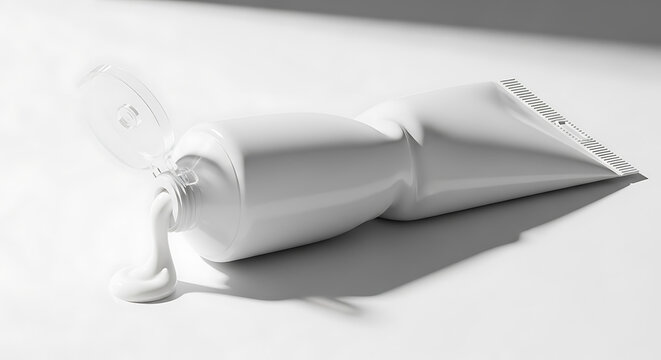White toothpaste tube squeezed with paste realistic rendering on transparent background