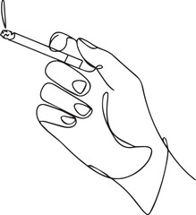 Fototapeta premium A hand holding a cigarette with smoke rising up isolated on white background