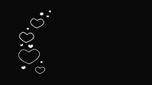 Hand-drawn hearts animation on the left side with copy space.