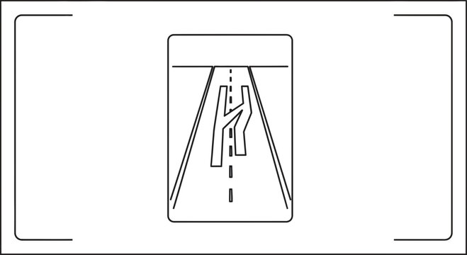 Road Sign: Lane Reduction Ahead, Traffic Merging Symbol