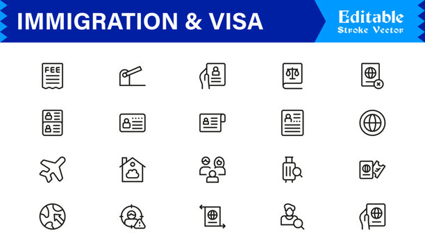Immigration And Visa Control &ndash; Modern Line Icon Collection for Passport, Border, And Citizenship Themes