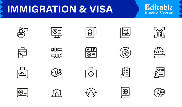 Immigration And Visa Control &ndash; Modern Line Icon Collection for Passport, Border, And Citizenship Themes