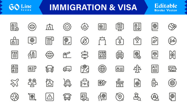 Immigration And Visa Control &ndash; Modern Line Icon Collection for Passport, Border, And Citizenship Themes