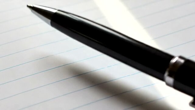 Close-up of a sleek pen on lined notebook paper