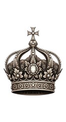 Fototapeta premium Intricate royal crown with ornate cross and floral embellishments isolated on white background