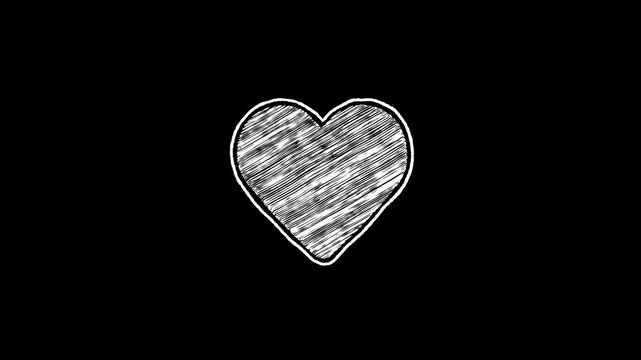 Hand Drawn Scribble Heart Animation Doodle Sketch Love Symbol on Dark Background