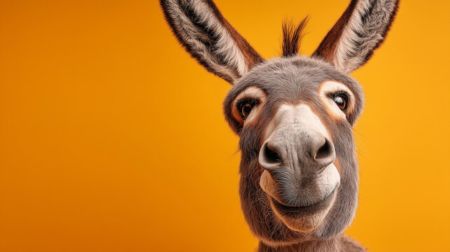 Donkey Week begins with a cheerful donkey looking directly at camera indoors.