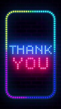 Thank You Neon Sign Animation LED Light Text on Brick Wall Background