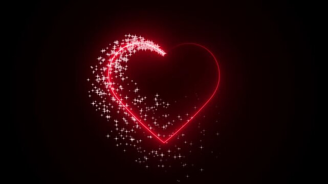 Sparkling Heart Animation with Particle Trail Red Glow Romantic Background