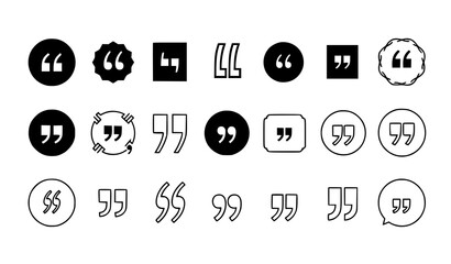 Obraz premium Quotation mark icon set with outline and silhouette quote symbols for testimonial and editorial design isolated on white background