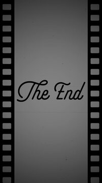 The End Title Animation Vintage Film Grain with Old Movie Dust Scratch and Film Strip Frame