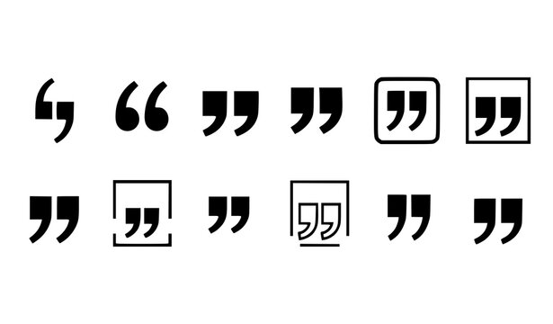 Quote mark icon set vector with different quotation symbols in bold and classic styles isolated on white background