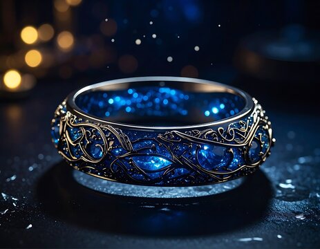A luxurious gold ring adorned with blue gemstones