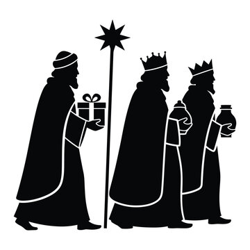 Three wise men silhouettes following star gifts christmas nativity scene religious celebration holy journey.