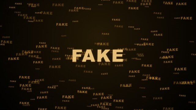 Fake Word Appearing Repeatedly on a Dark Digital Background Symbolizing Misinformation and Online Deception. 4k Video