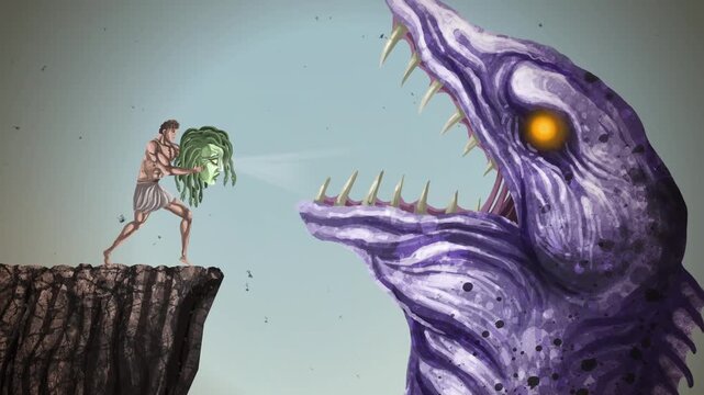 cetus sea monster petrified into stone by perseus with medusa head