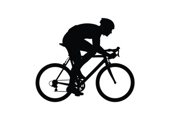 Fototapeta premium Silhouette of a Professional Cyclist Riding a Road Bike Isolated on White Background