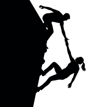 A striking black and white optical illusion depicts a climber and a vase showcasing ambiguous perception and visual duality