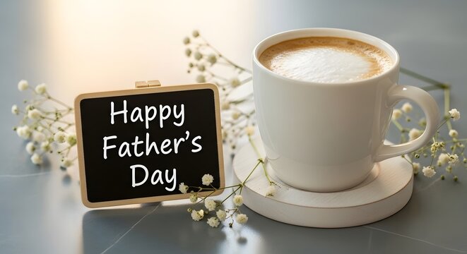 Happy Father's Day coffee cup with flowers and chalkboard