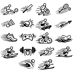 Obraz premium Dynamic Sports Icons Set – Motion Style Athlete, Fitness, Games, and Activity Vector Collection